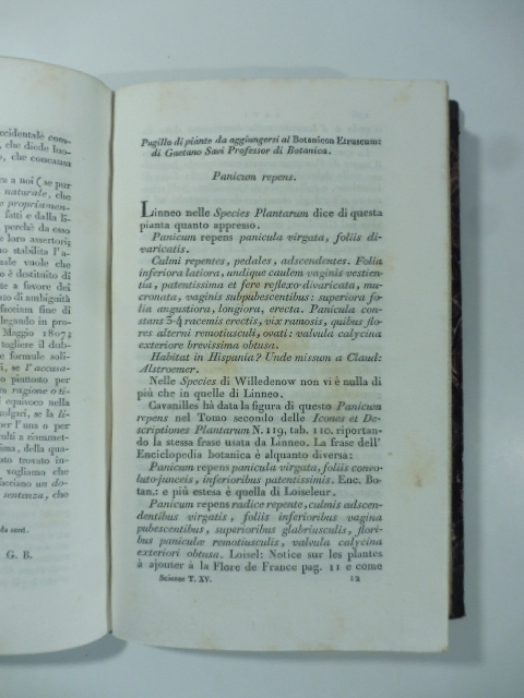 Pugillo di piante da aggiungersi al Botanicon etruscum di G. Savi...(Stralcio da: Nuovo giornale de' letterati. N. 36. 1827)